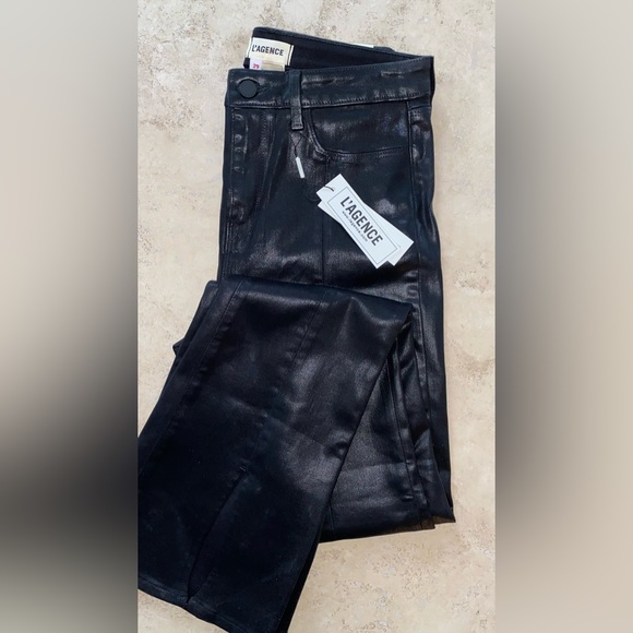 L'AGENCE Beatrix Coated Split-Hem Bootcut Jeans in Black Size 29 NWT - Picture 4 of 11
